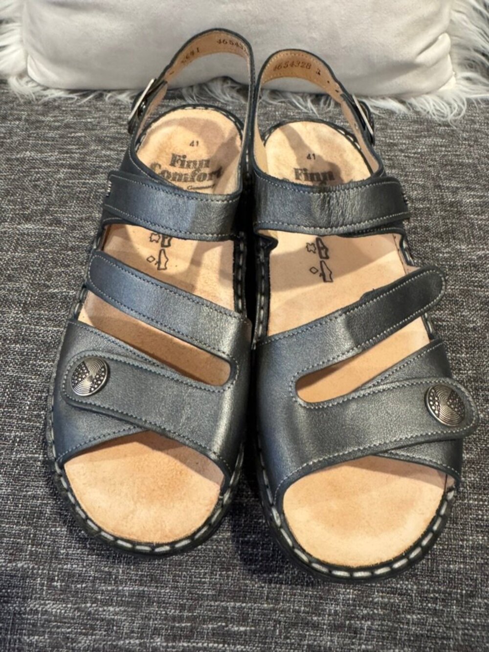 Finn Comfort Gomera Metallic Pewter Leather Sandals Women 10–10.5 EU 41 Like New - Picture 3 of 9